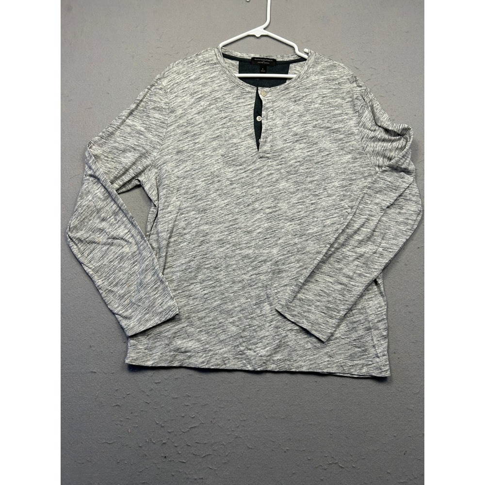 Banana Republic Henley Moisture Wicking Space Dye Gray Large Mens